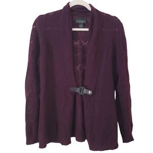 Cynthia Rowley 100% Cashmere Knit Cardigan Burgundy Toggle Closure Y2K FLAWED